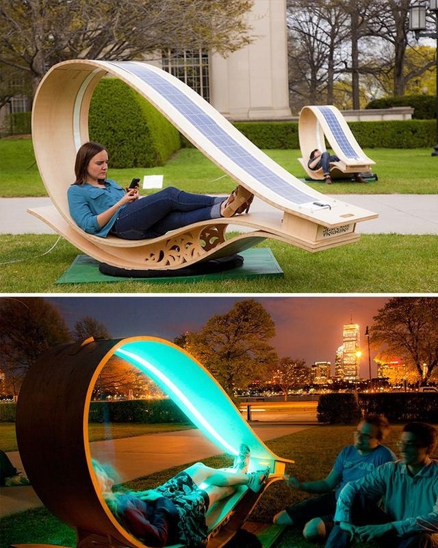 太陽能戶外休閑椅子夜晚能發光，創意設計裝飾公共空間藝術性
